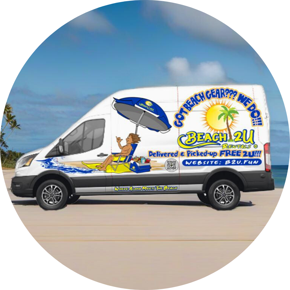 image of the Beach 2 u Van used for delivering equipment to the maui beaches