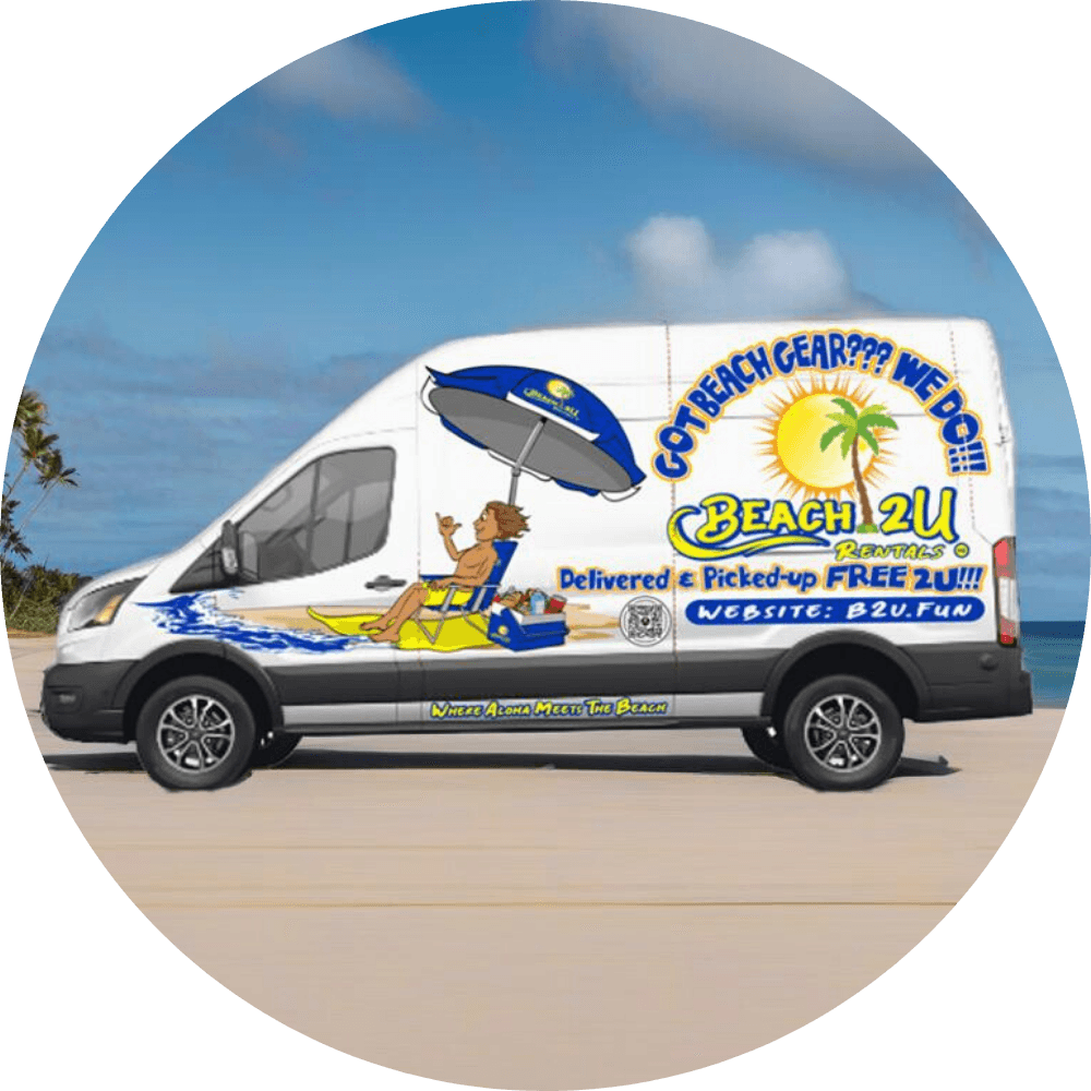 image of the Beach 2 u Van used for delivering equipment to the maui beaches